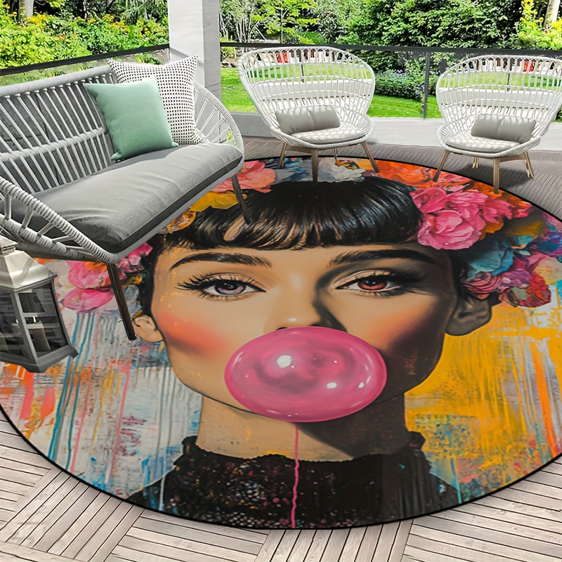 Karpet Bulat Motif Wanita Seni - Bubble Gum Machine ulasan dan harga
