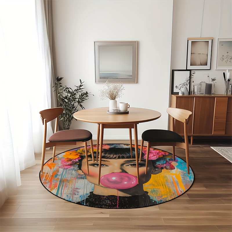 Karpet Bulat Motif Wanita Seni - Bubble Gum Machine ulasan dan harga